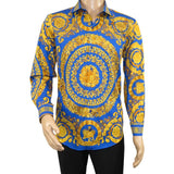 Men's AVM Crystal Shirt Medallion Medusa Cotton Slim Fit 9628-06 Royal Blue