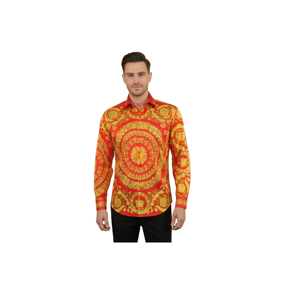 Men's AVM Crystal Shirt Medallion Medusa Cotton Turkey Slim Fit 9628-07 Red