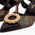 The Valencia Black & Gold Jewel Heel Women Mule Sandal
