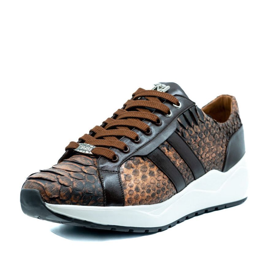 Sueded Snake and classic calfskin fashion sneaker Shoes Verona Rustic Cognac