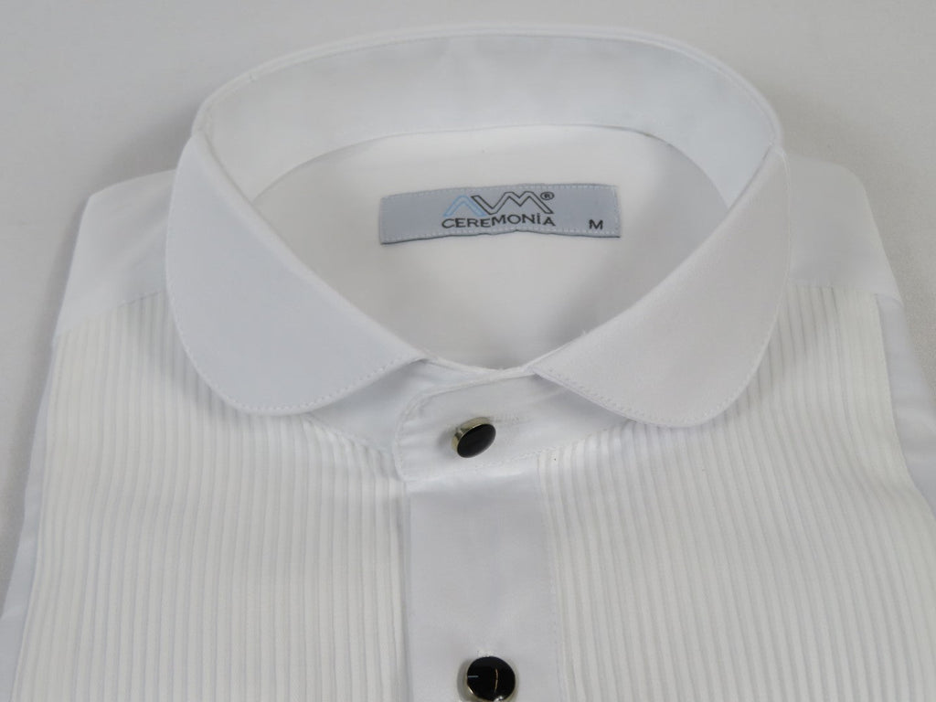 Men CEREMONIA Formal Cotton Shirt Round Wingtip Slim Fit Turkey #ABT 13 White