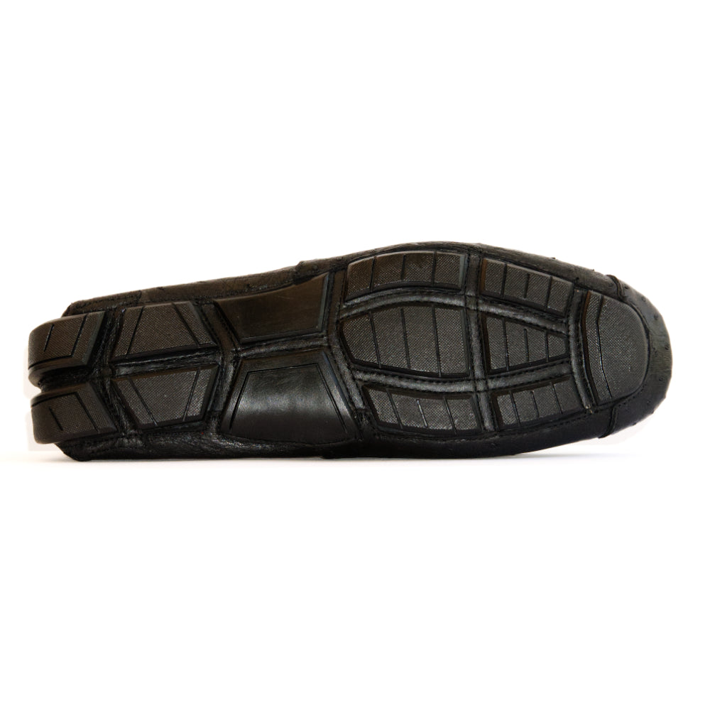 Genuine Ostrich and Ostrich Leg Exotic Driver Shoes Alba Black