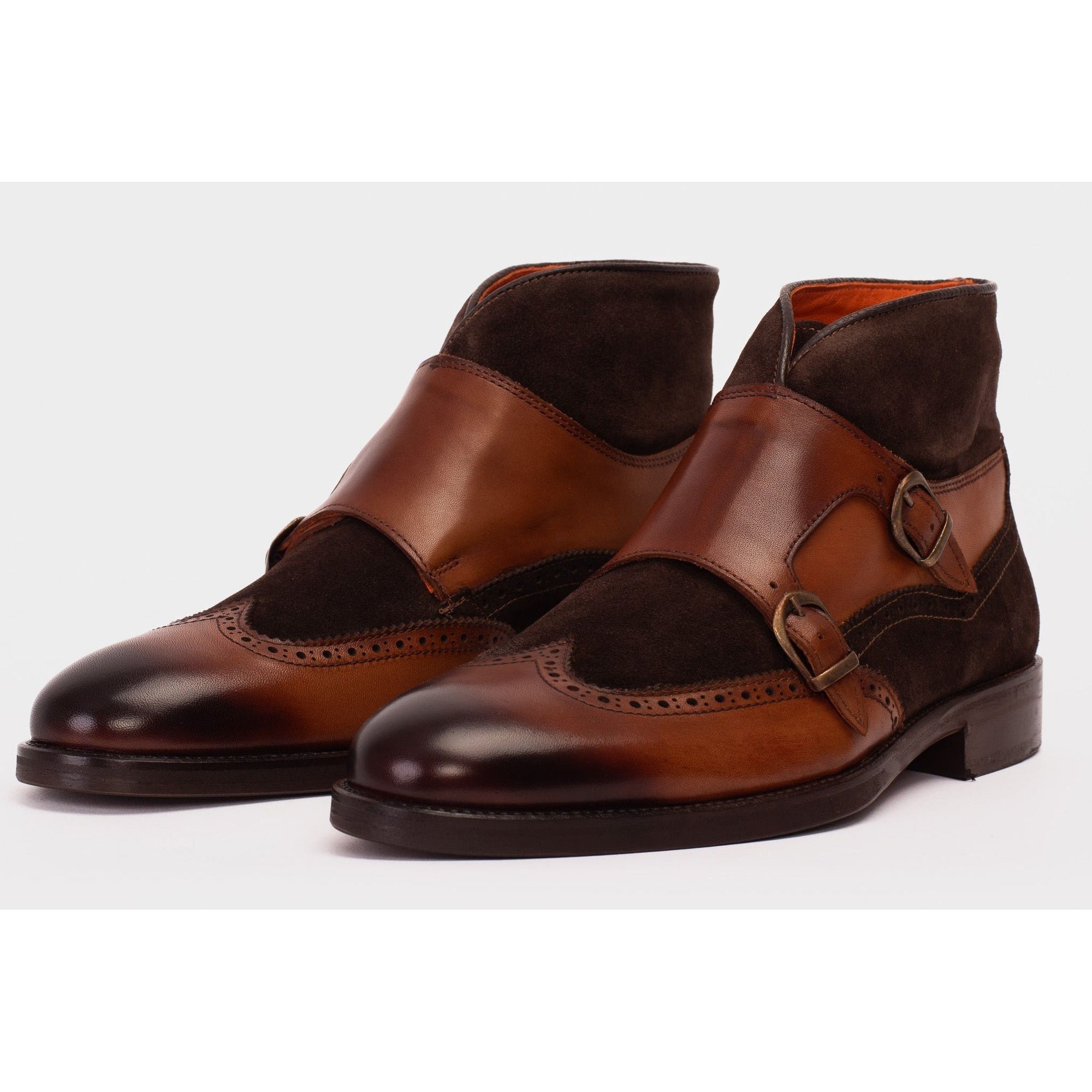 The Albus Tan Leather & Suede Double Strap Monk Brogue Men  Boot