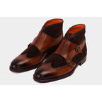 The Albus Tan Leather & Suede Double Strap Monk Brogue Men  Boot