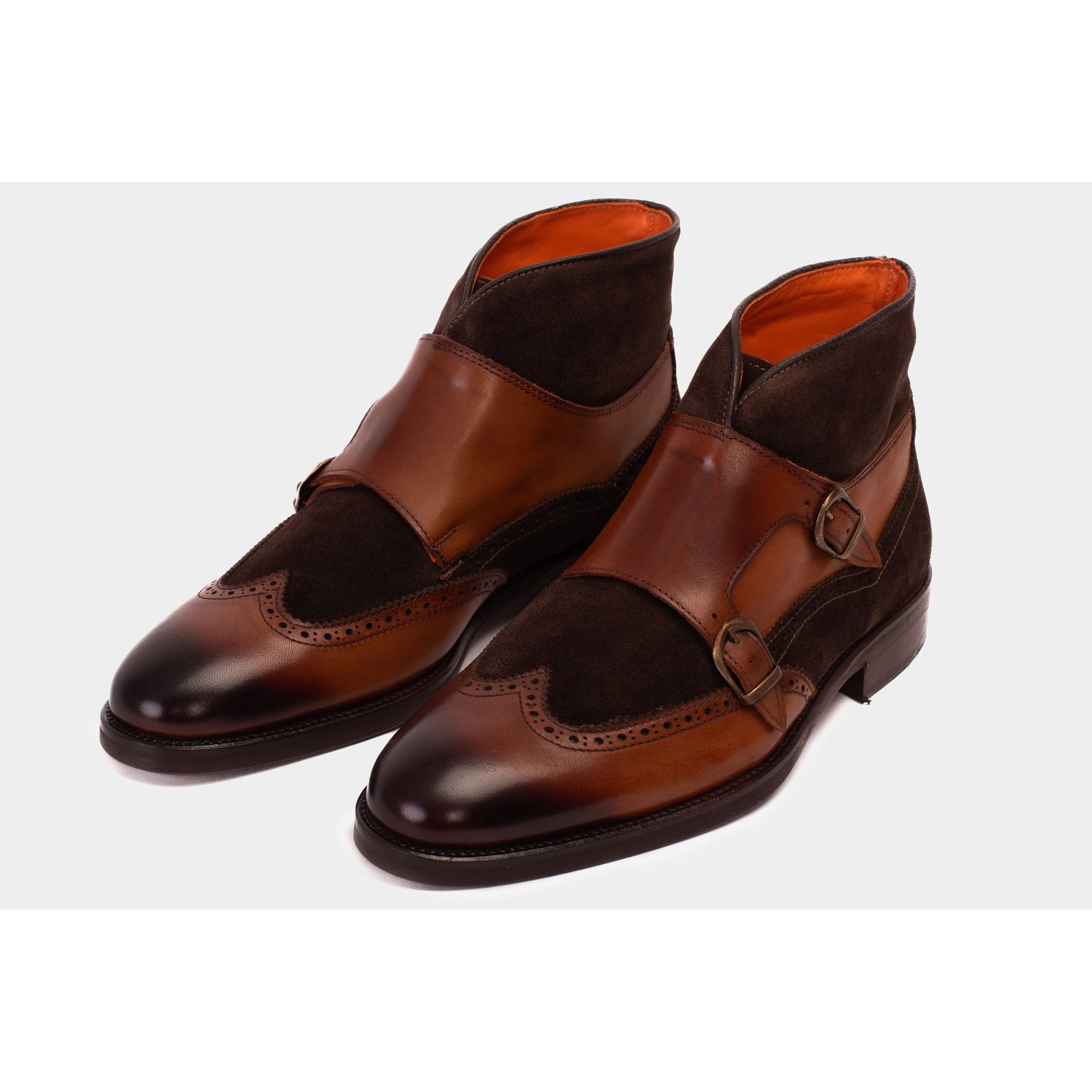 The Albus Tan Leather & Suede Double Strap Monk Brogue Men  Boot