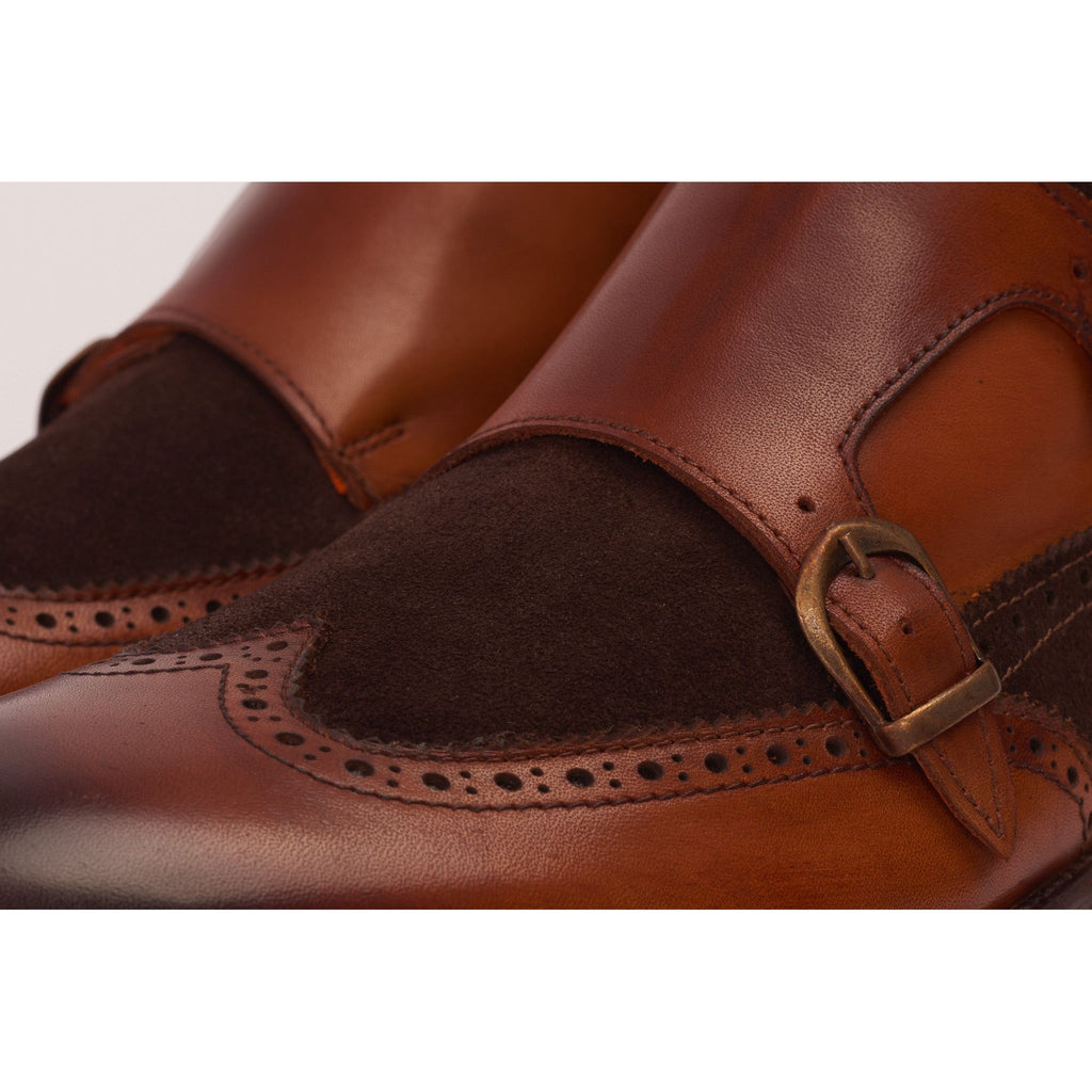 The Albus Tan Leather & Suede Double Strap Monk Brogue Men  Boot