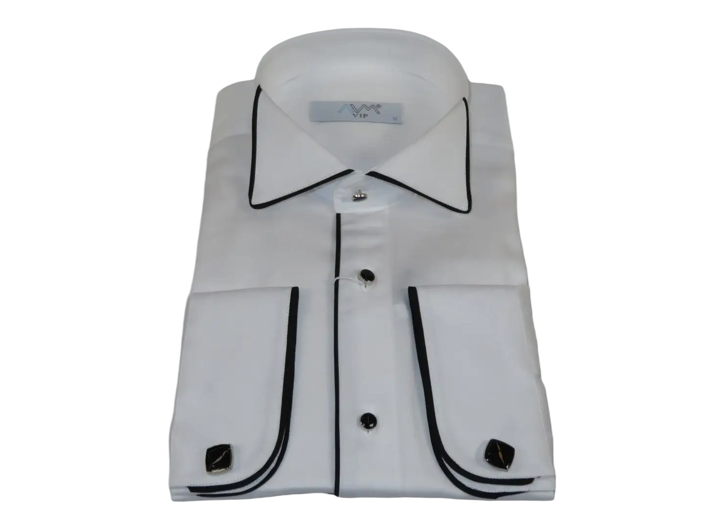 Men CEREMONIA Formal Cotton Shirt Wingtip Slim Fit Turkey #ATB 13 White/Black