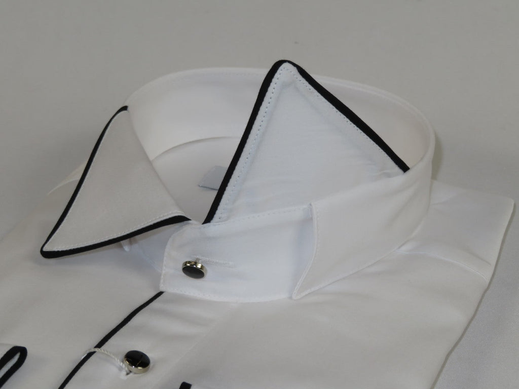 Men CEREMONIA Formal Cotton Shirt Wingtip Slim Fit Turkey #ATB 13 White/Black