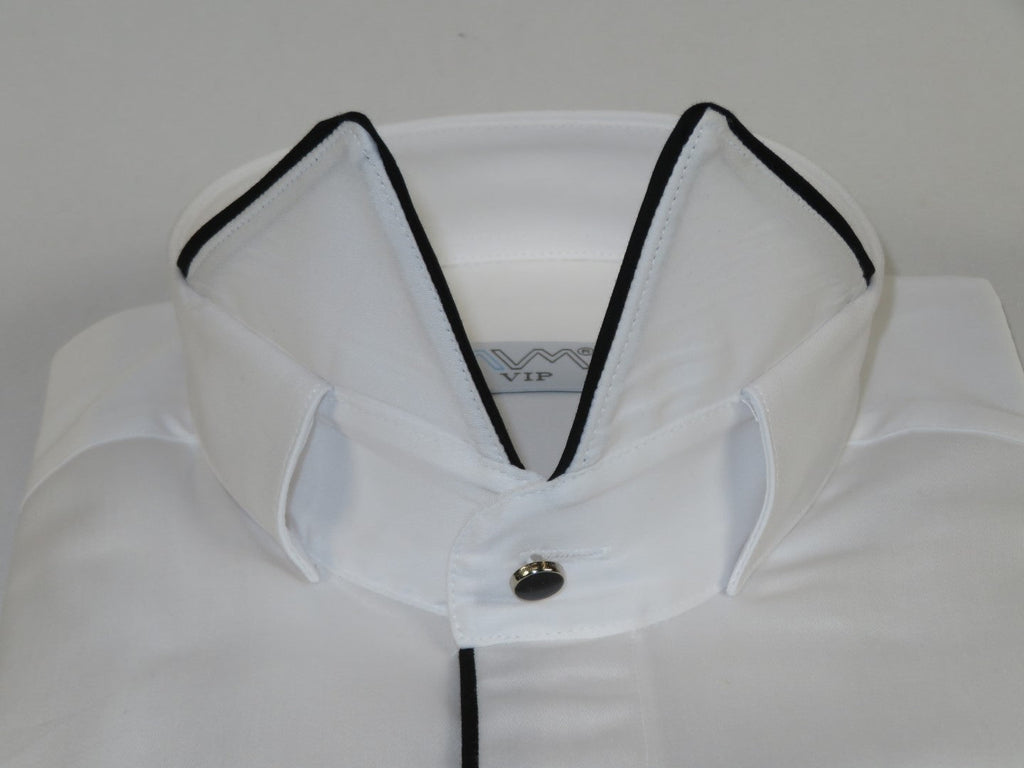 Men CEREMONIA Formal Cotton Shirt Wingtip Slim Fit Turkey #ATB 13 White/Black