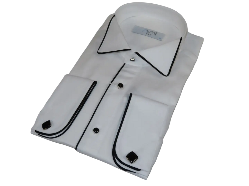 Men CEREMONIA Formal Cotton Shirt Wingtip Slim Fit Turkey #ATB 13 White/Black