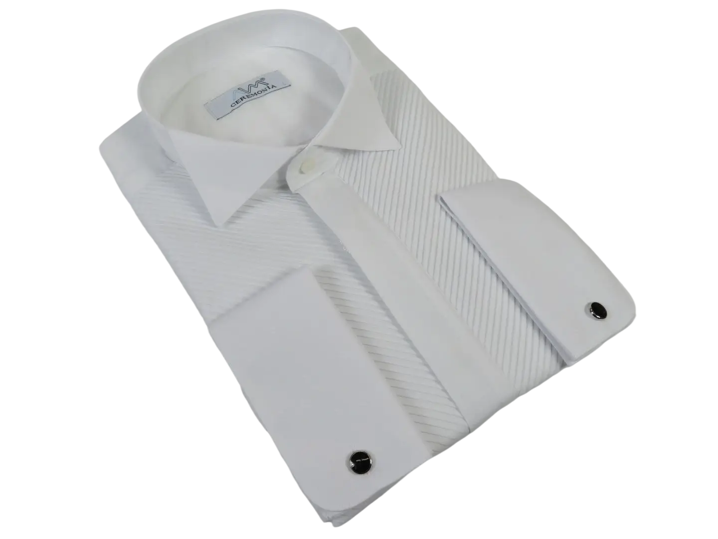 Men CEREMONIA Formal Cotton Shirt Wingtip Slim Fit Turkey #ATC 13 White Pleated