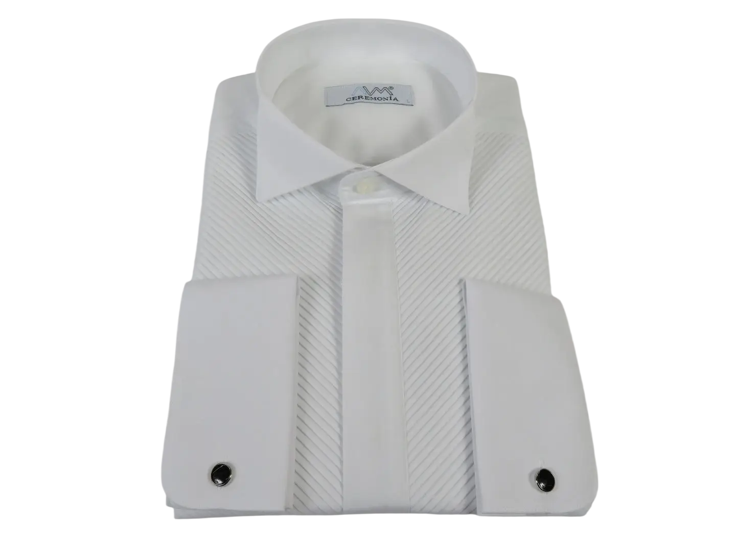 Men CEREMONIA Formal Cotton Shirt Wingtip Slim Fit Turkey #ATC 13 White Pleated