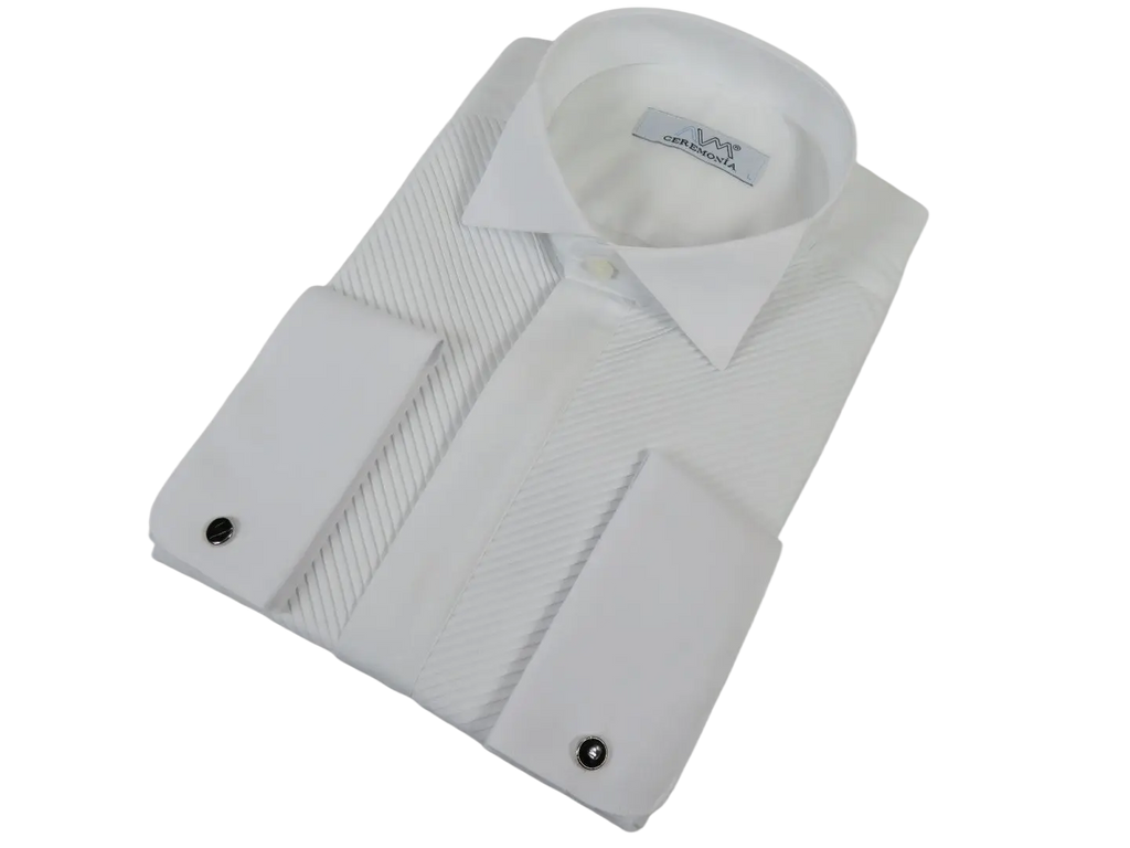 Men CEREMONIA Formal Cotton Shirt Wingtip Slim Fit Turkey #ATC 13 White Pleated