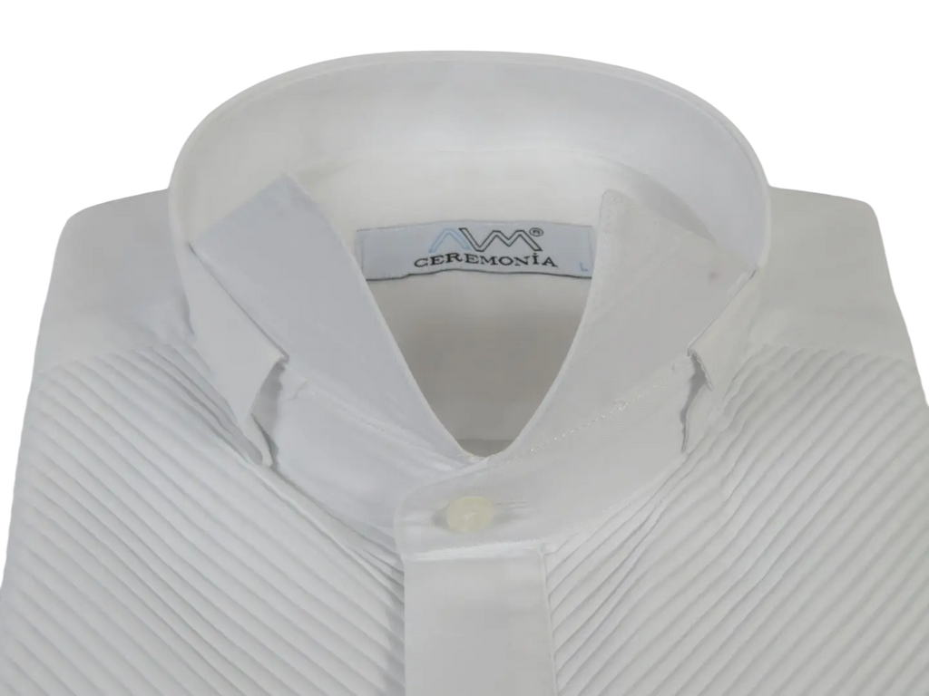 Men CEREMONIA Formal Cotton Shirt Wingtip Slim Fit Turkey #ATC 13 White Pleated