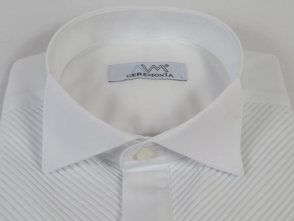 Men CEREMONIA Formal Cotton Shirt Wingtip Slim Fit Turkey #ATC 13 White Pleated