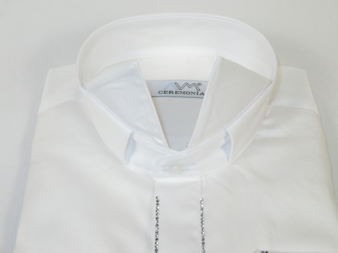 Men CEREMONIA Formal Cotton Shirt Rhinestone Slim Fit Turkey #ATS 13 White