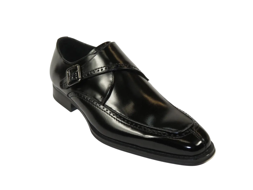 Men's Giovanni Shoes High Quality Leather Monk Strap Buckle AMATO Black
