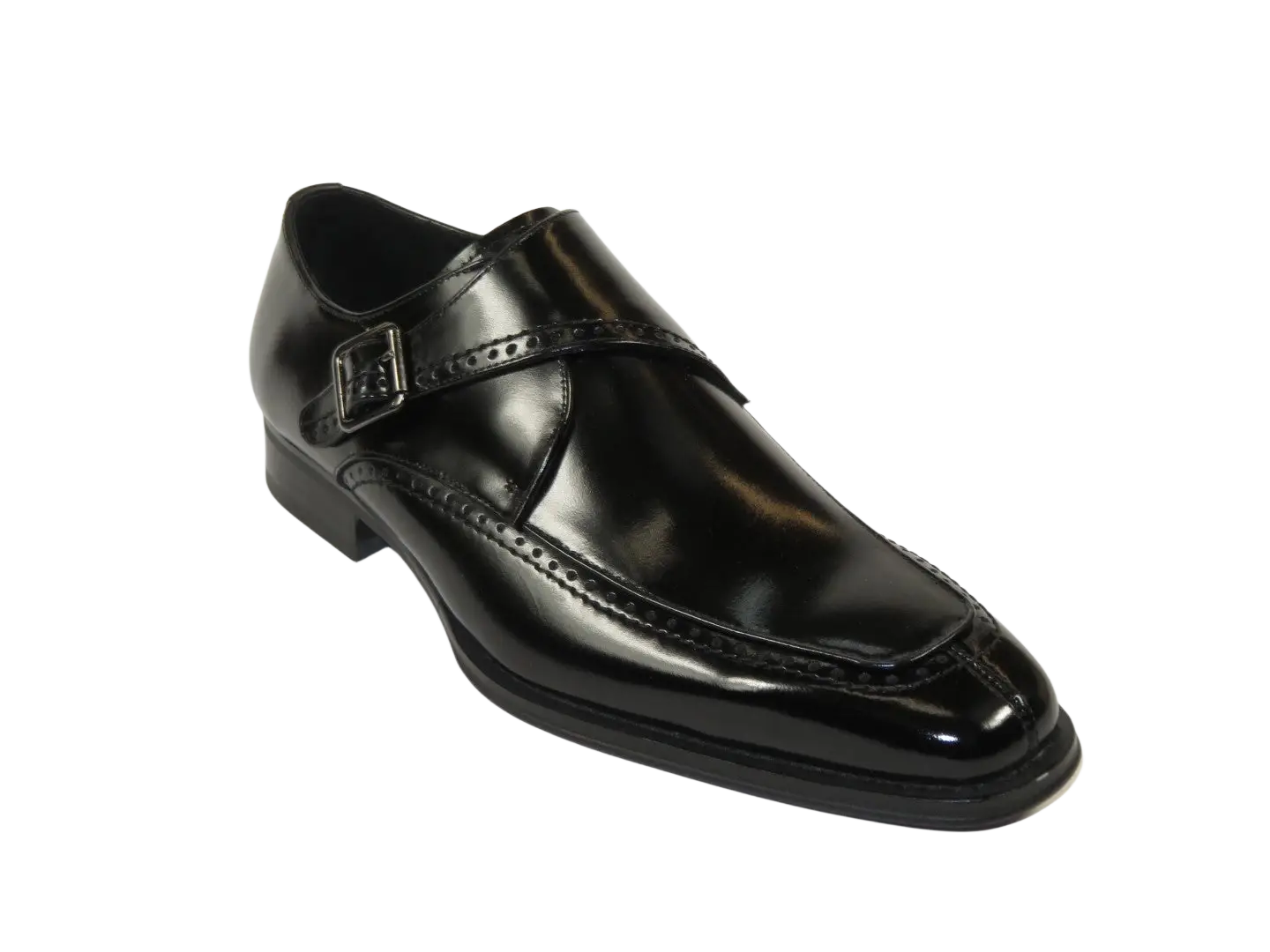 Men's Giovanni Shoes High Quality Leather Monk Strap Buckle AMATO Black