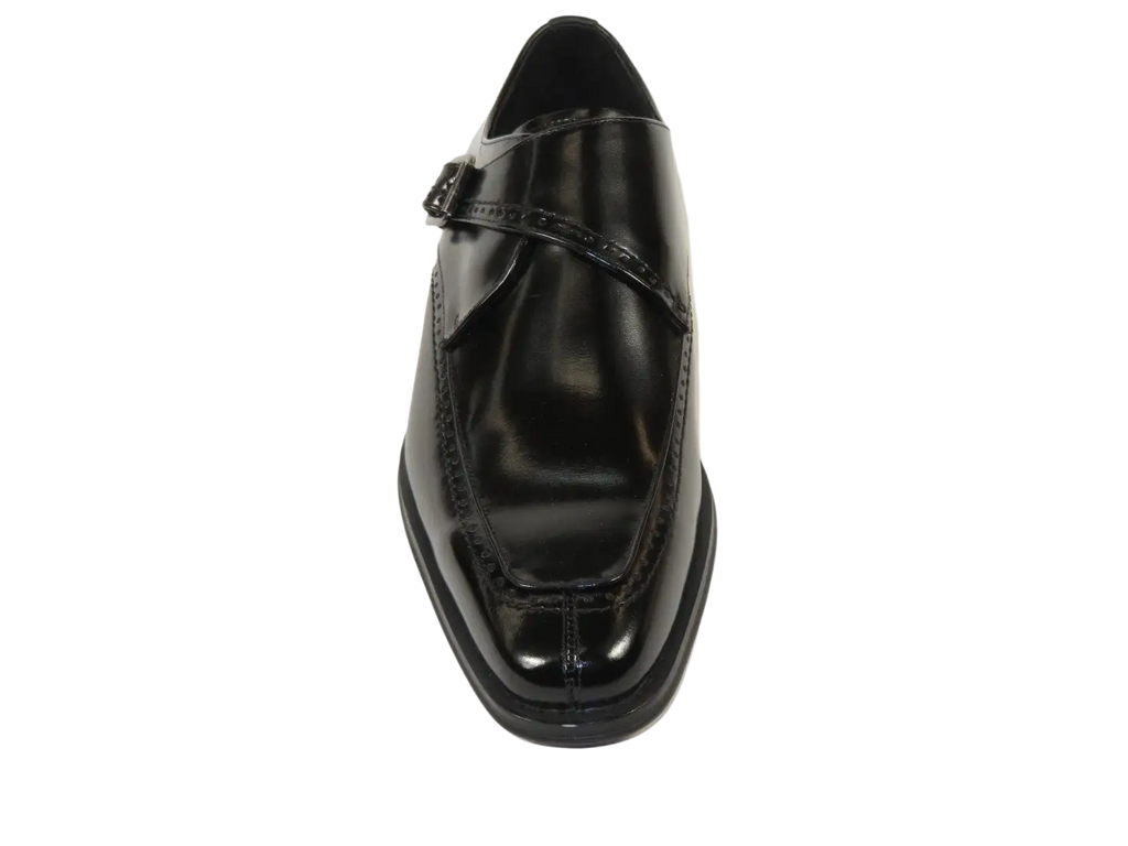 Men's Giovanni Shoes High Quality Leather Monk Strap Buckle AMATO Black