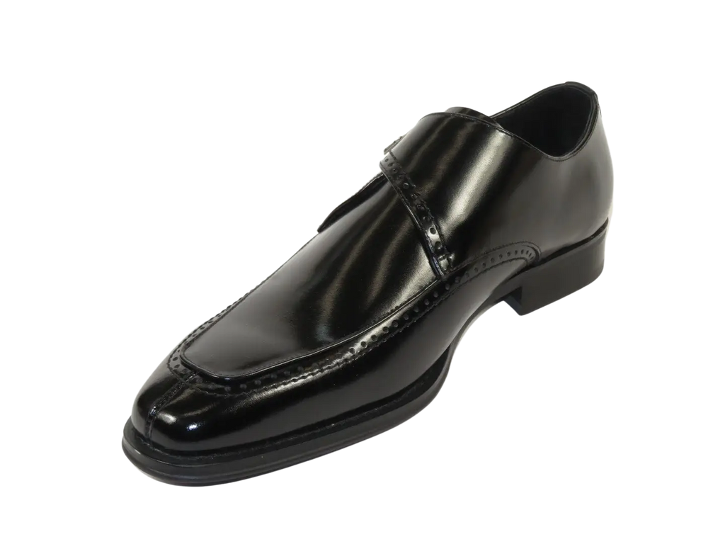 Men's Giovanni Shoes High Quality Leather Monk Strap Buckle AMATO Black