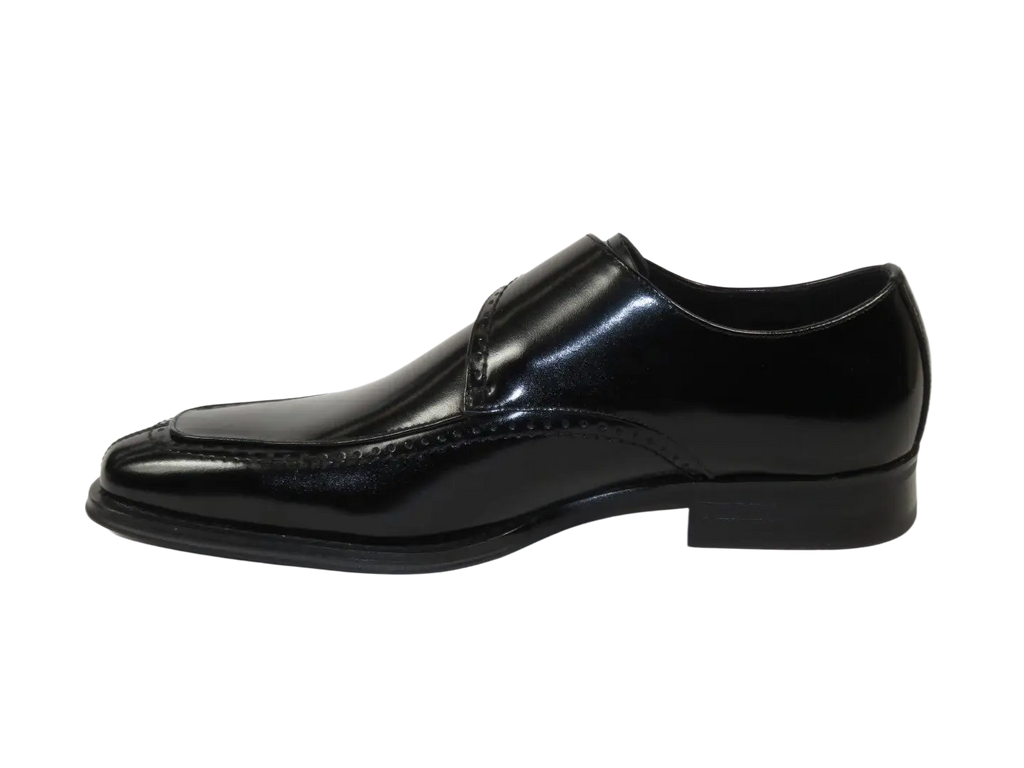 Men's Giovanni Shoes High Quality Leather Monk Strap Buckle AMATO Black