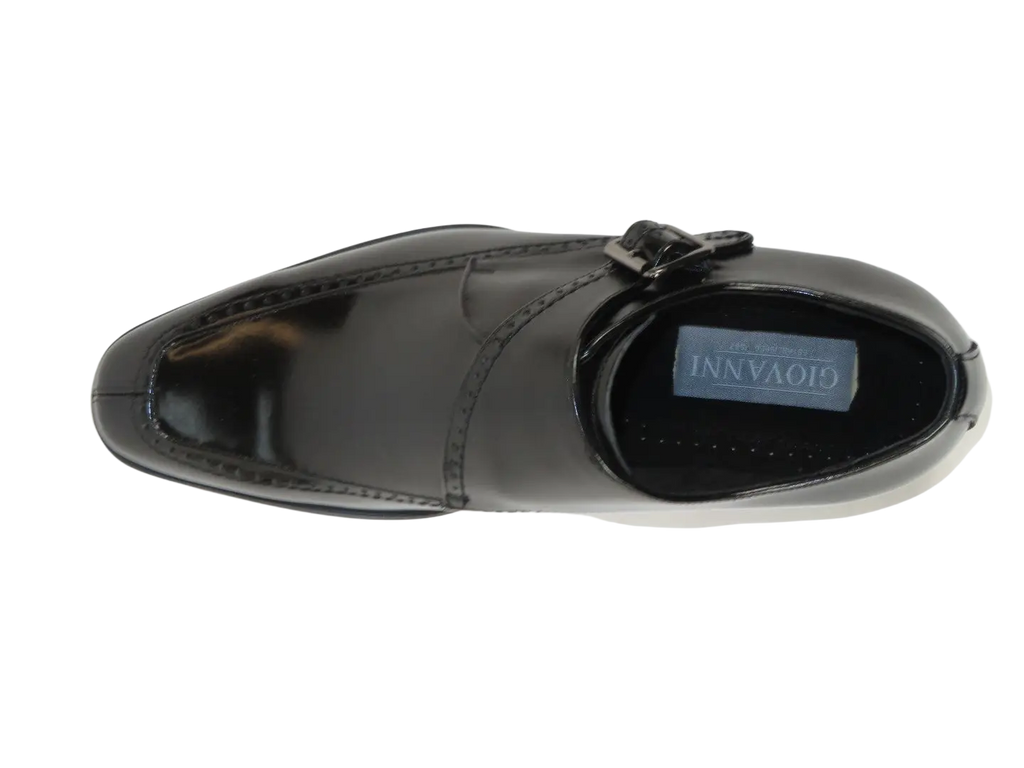Men's Giovanni Shoes High Quality Leather Monk Strap Buckle AMATO Black