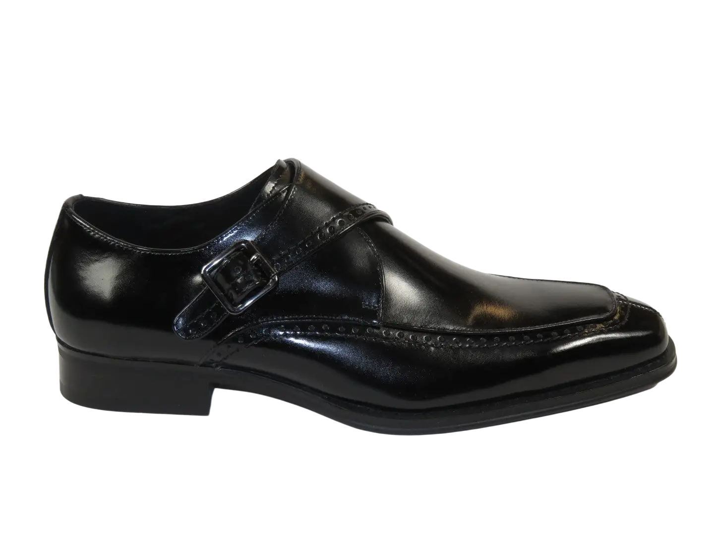 Men's Giovanni Shoes High Quality Leather Monk Strap Buckle AMATO Black