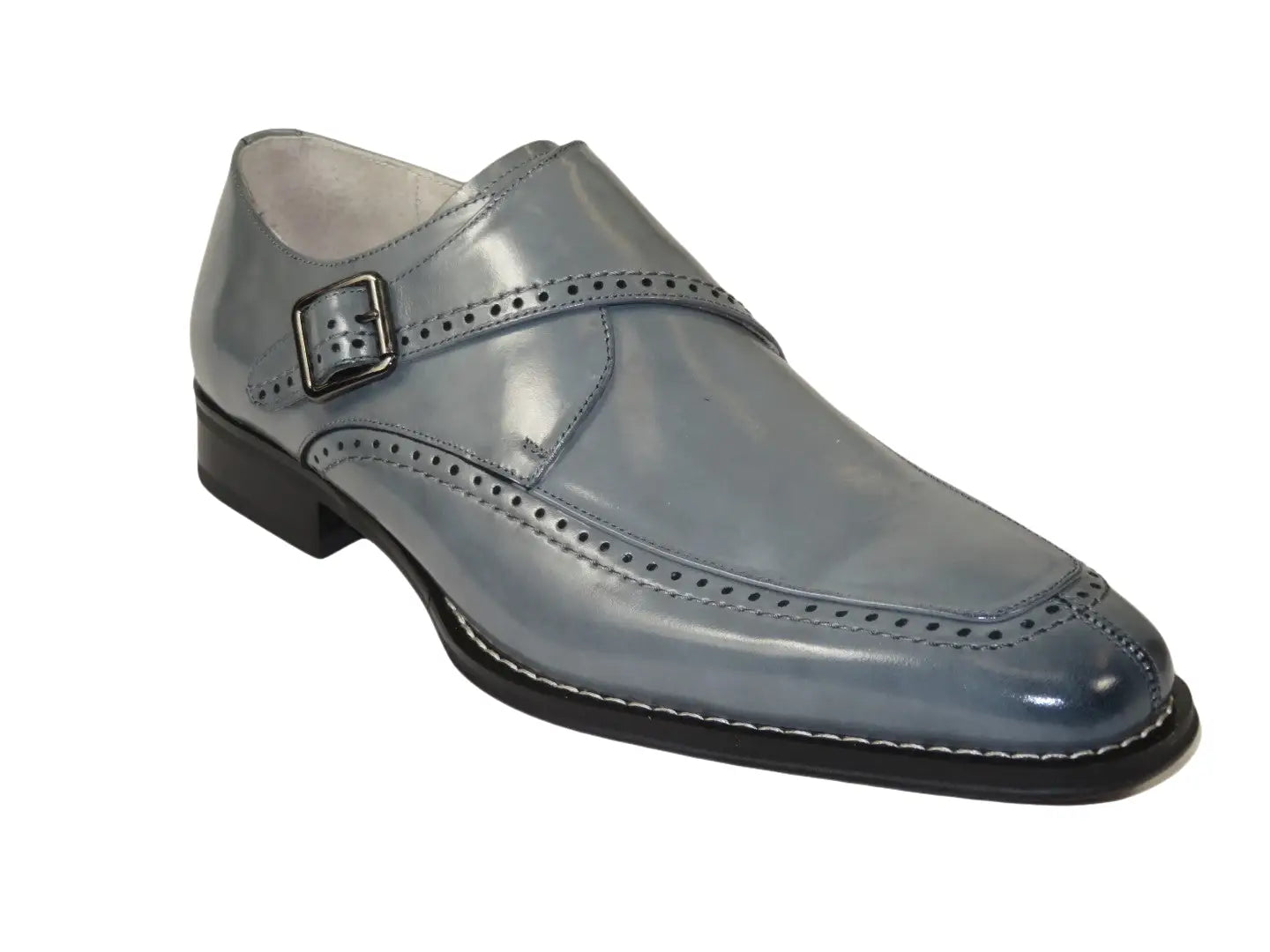 Men's Giovanni Shoes High Quality Leather Monk Strap Buckle AMATO gray