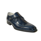 Men's Giovanni Shoes High Quality Leather Monk Strap Buckle AMATO Navy