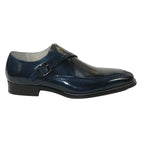 Men's Giovanni Shoes High Quality Leather Monk Strap Buckle AMATO Navy