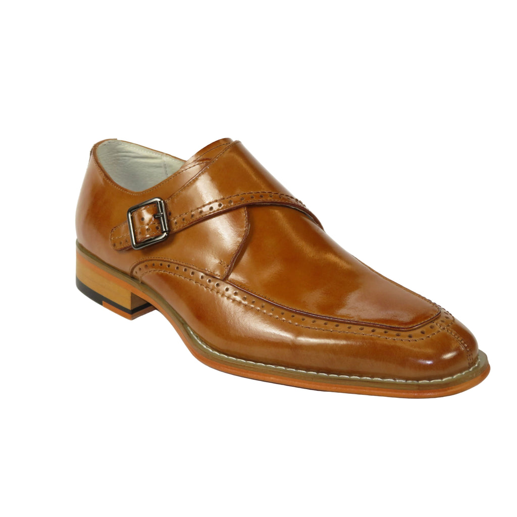 Men's Giovanni Shoes High Quality Leather Monk Strap Buckle AMATO Tan