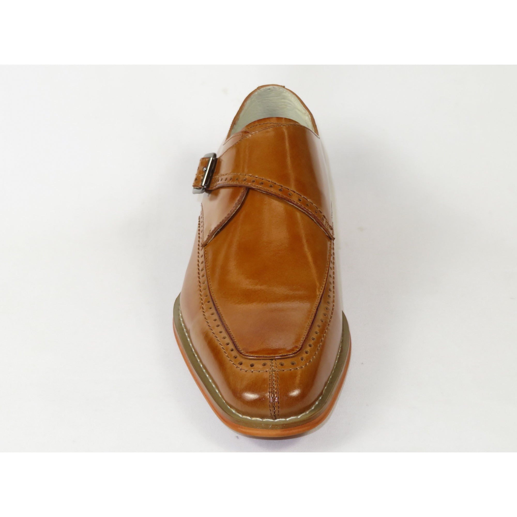Men's Giovanni Shoes High Quality Leather Monk Strap Buckle AMATO Tan