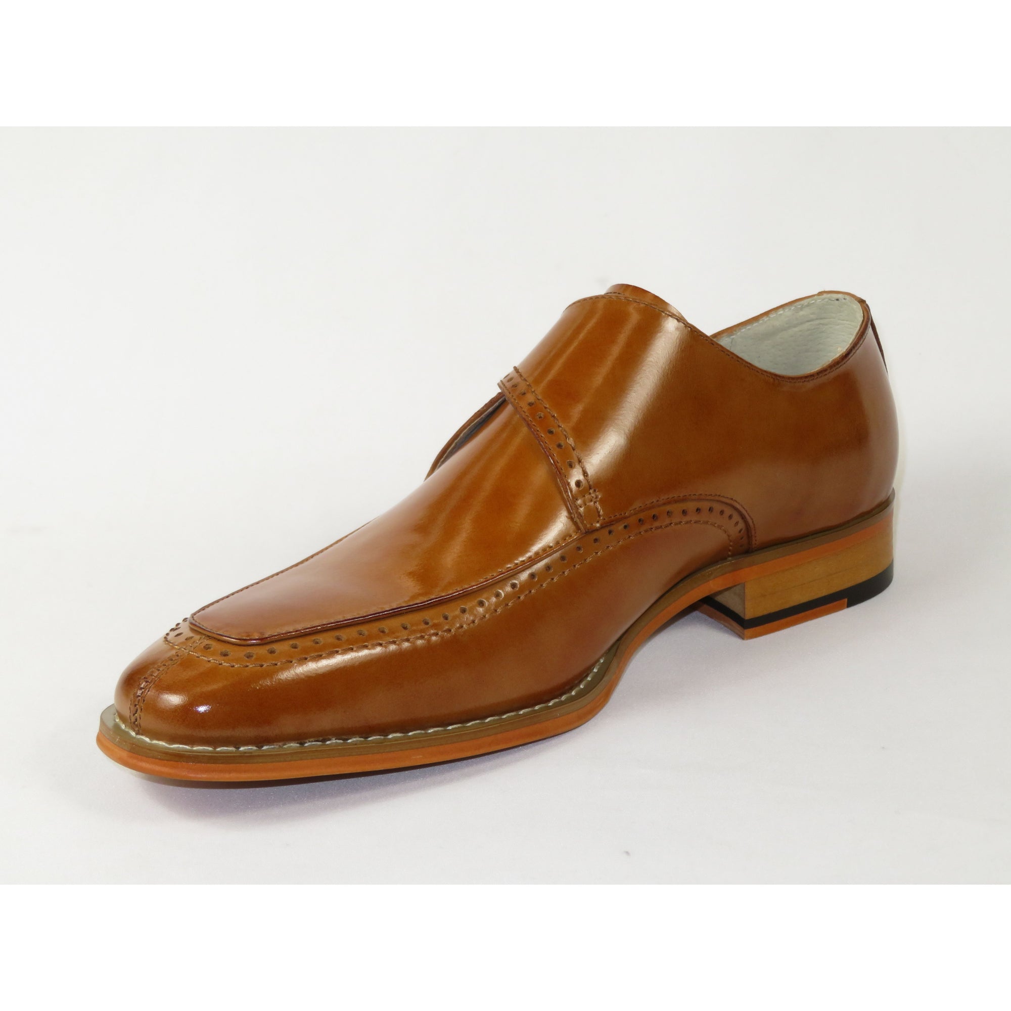 Men's Giovanni Shoes High Quality Leather Monk Strap Buckle AMATO Tan