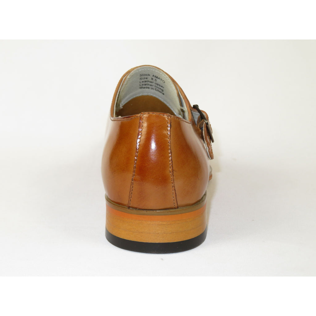 Men's Giovanni Shoes High Quality Leather Monk Strap Buckle AMATO Tan