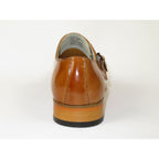 Men's Giovanni Shoes High Quality Leather Monk Strap Buckle AMATO Tan
