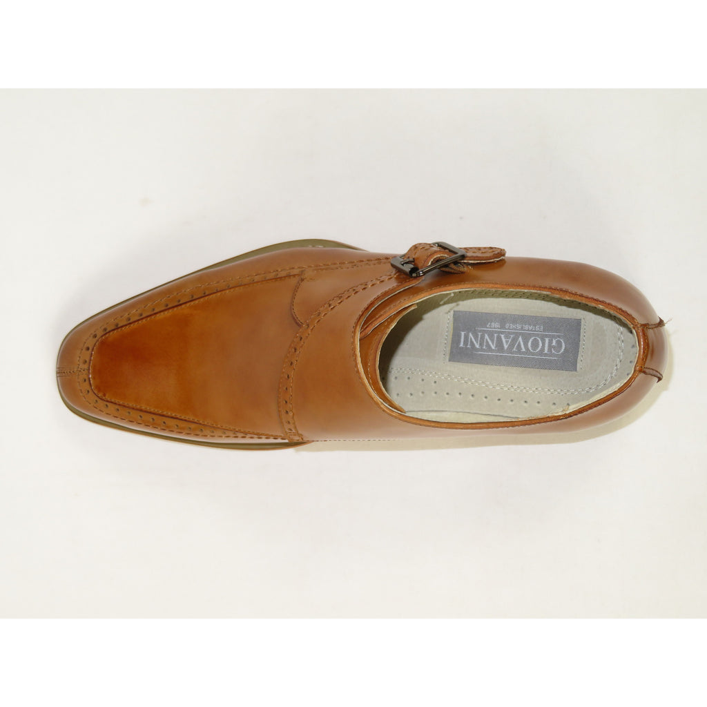 Men's Giovanni Shoes High Quality Leather Monk Strap Buckle AMATO Tan