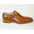 Men's Giovanni Shoes High Quality Leather Monk Strap Buckle AMATO Tan