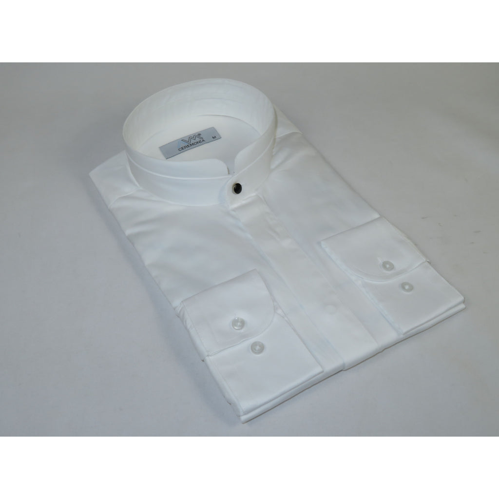 Mens CEREMONIA AVM Turkey Cotton Banded Minister Shirt Angelino-13 White