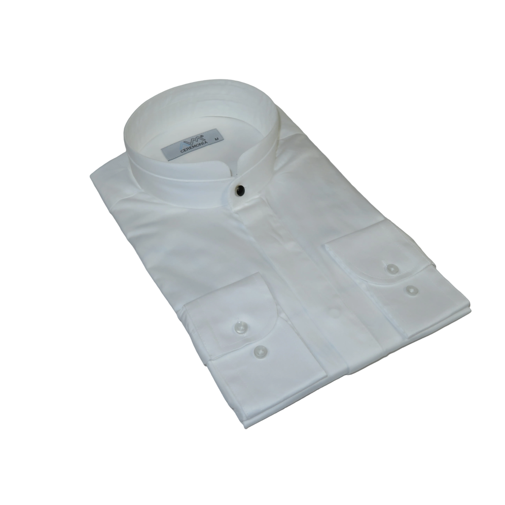 Mens CEREMONIA AVM Turkey Cotton Banded Minister Shirt Angelino-13 White