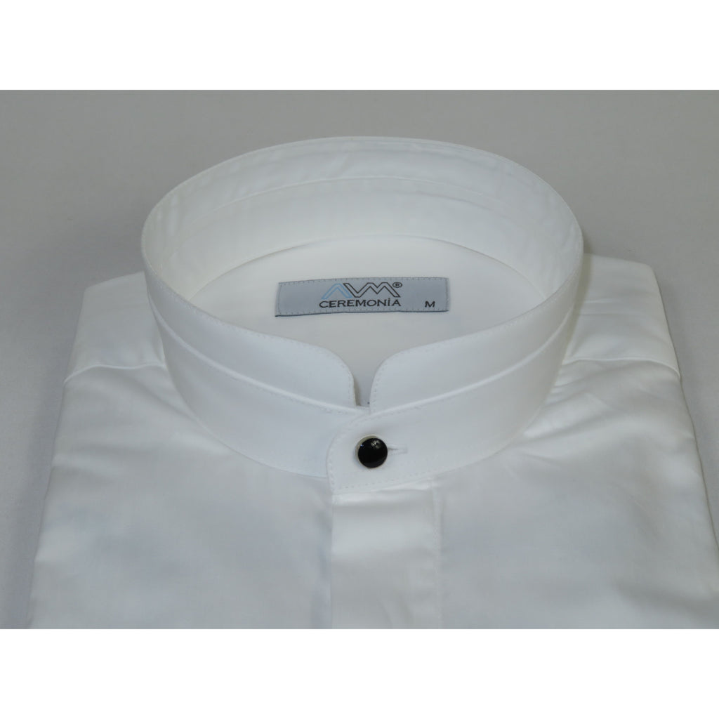 Mens CEREMONIA AVM Turkey Cotton Banded Minister Shirt Angelino-13 White