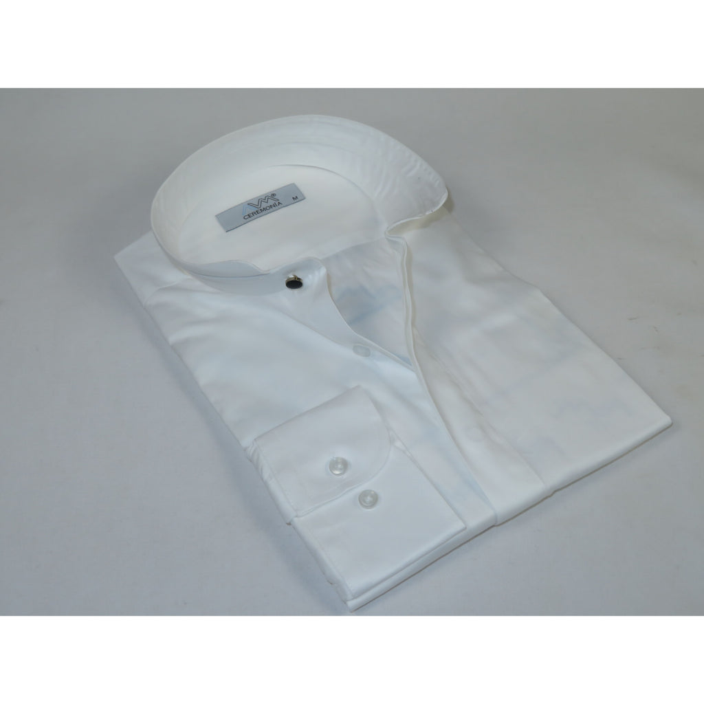 Mens CEREMONIA AVM Turkey Cotton Banded Minister Shirt Angelino-13 White