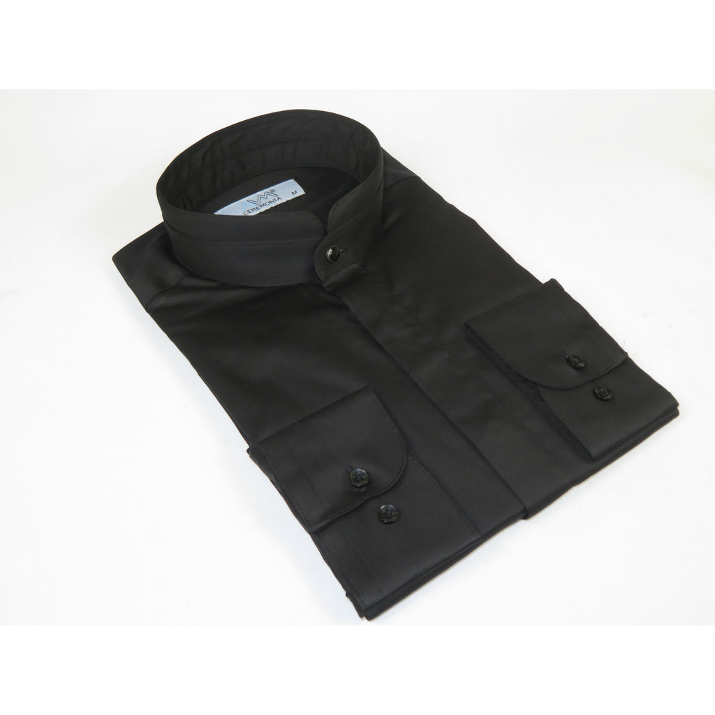 Mens CEREMONIA AVM Turkey Cotton Banded Minister Shirt Angelino-15 Black