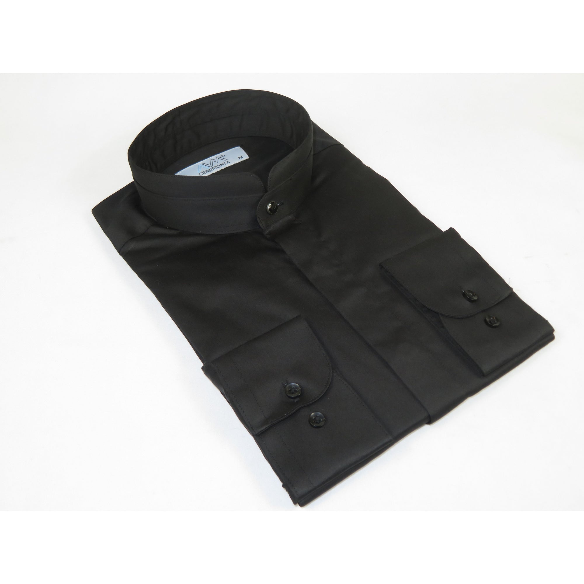 Mens CEREMONIA AVM Turkey Cotton Banded Minister Shirt Angelino-15 Black