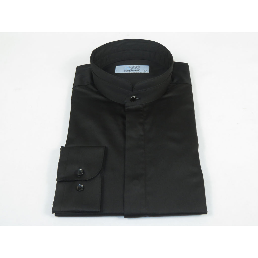 Mens CEREMONIA AVM Turkey Cotton Banded Minister Shirt Angelino-15 Black