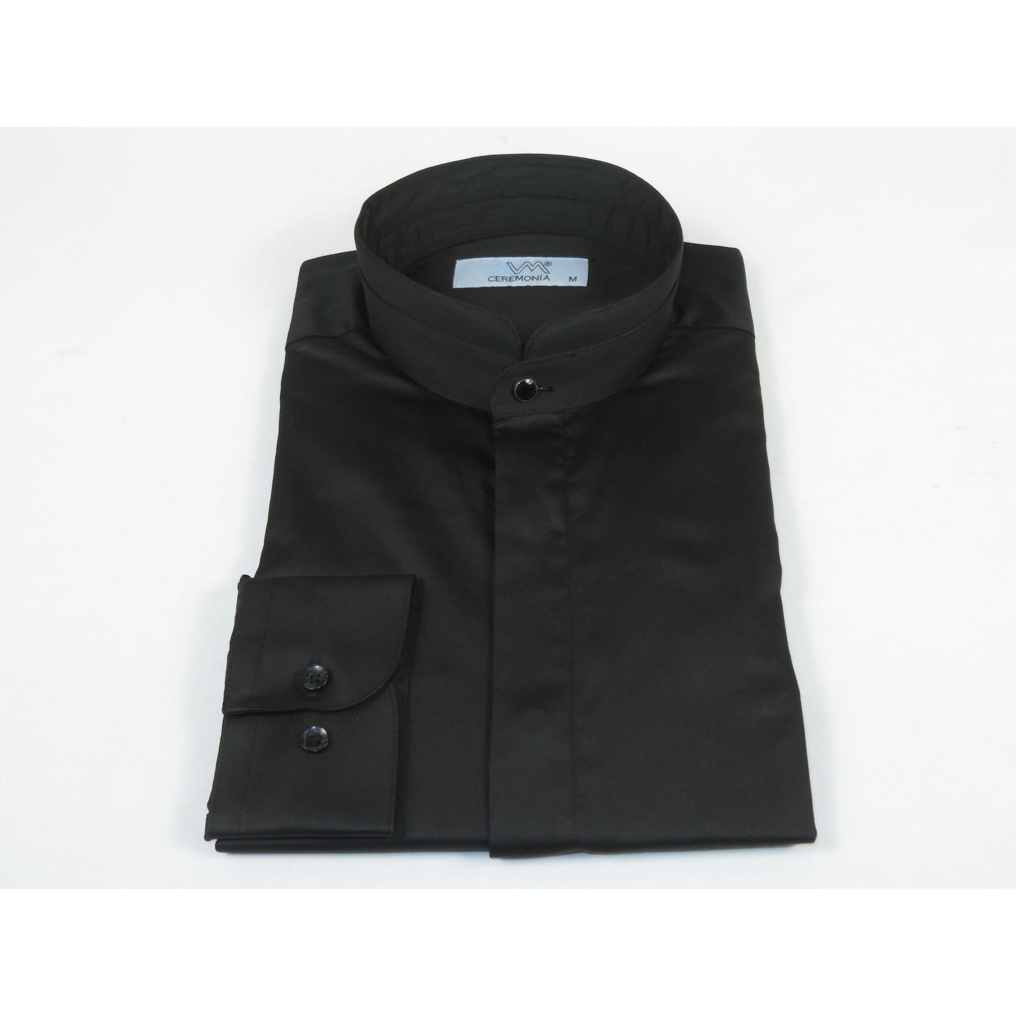 Mens CEREMONIA AVM Turkey Cotton Banded Minister Shirt Angelino-15 Black