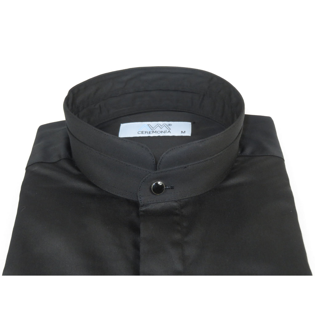 Mens CEREMONIA AVM Turkey Cotton Banded Minister Shirt Angelino-15 Black