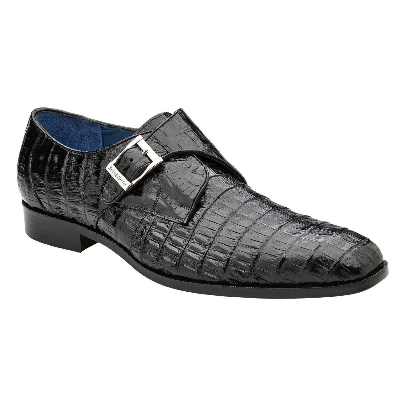 Belvedere Shoes Genuine Caiman Crocodile Single Buckle Monk-strap R99 Angelo Black