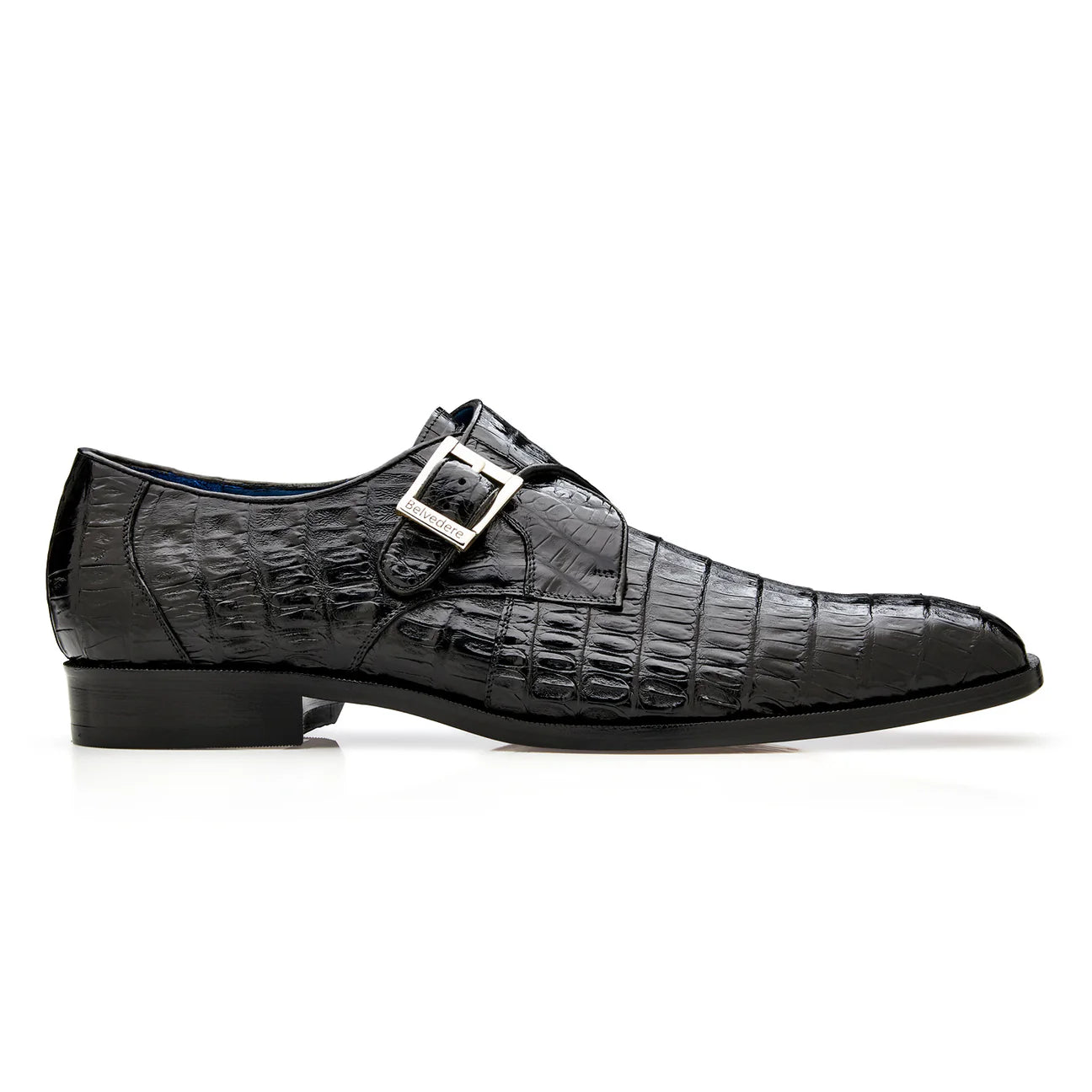 Belvedere Shoes Genuine Caiman Crocodile Single Buckle Monk-strap R99 Angelo Black
