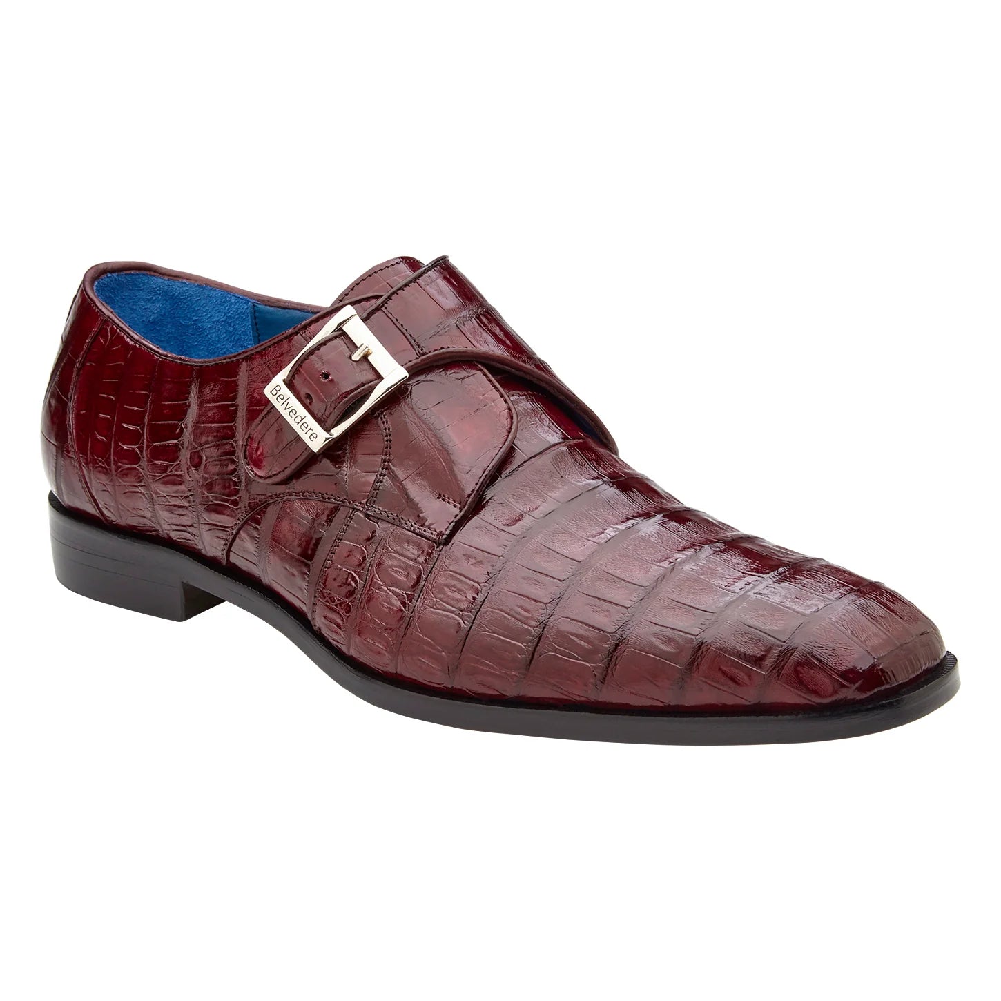 Belvedere Shoes Genuine Caiman Crocodile Single Buckle Monk-strap R99 Angelo DK Burgundy