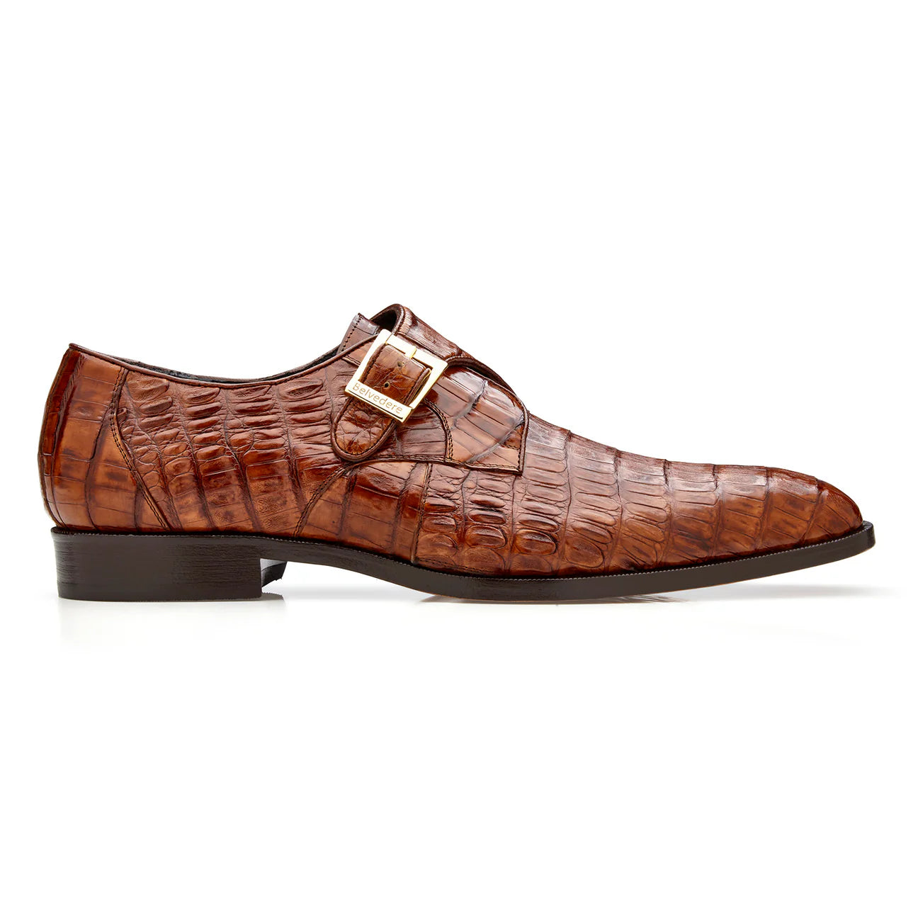 Belvedere Shoes Genuine Caiman Crocodile Single Buckle Monk-strap R99 Angelo Walnut